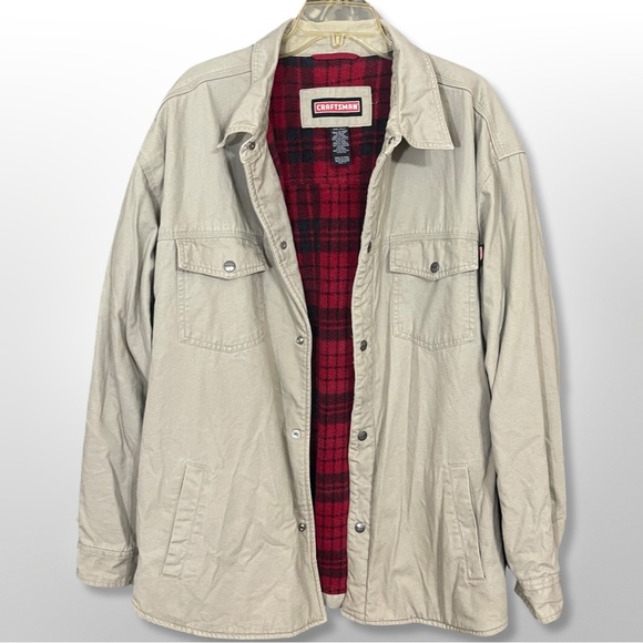 Vintage CRAFTSMAN Layered Canvas Work Jacket Plaid Flannel Fleece Lined Mens XXL - Picture 2 of 9